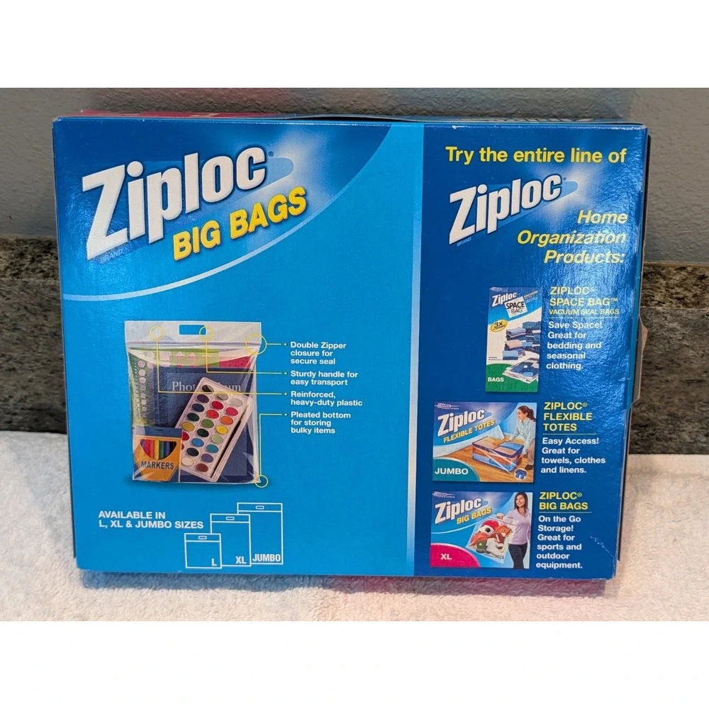 Ziploc Big Bags 3 Gallon Bags Large 5 Count NEW